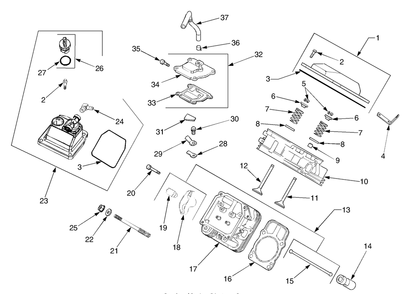 Cylinder Head, Valves And Breather Diagram and Parts List for GT3200 14A692010-14B692710 Cub Cadet Lawn Tractor
